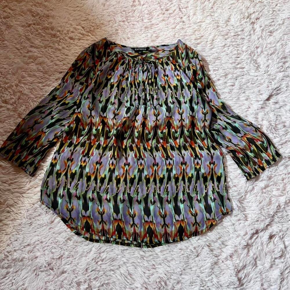 Express Abstract Quirky Unique‎ Geometric Maximalist Boho Indie Sheer Blouse